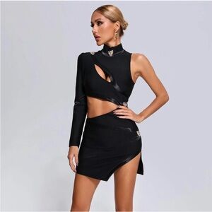 NWOT-  Bella Barnett One Shoulder Cutout Mini Bandage Dress Black S